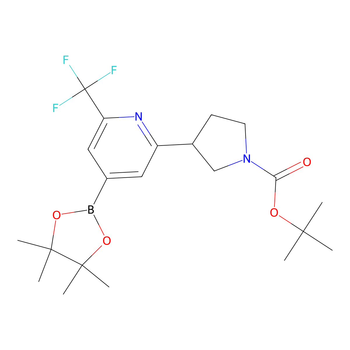 2-Trifluoromethyl-6-(N-Boc-Pyrrolidin-3-yl)pyridine-4-boronic acid pinacol ester molecular structure, CAS 2222995-86-8