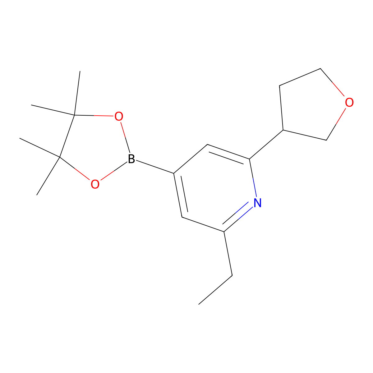 2-Ethyl-6-(oxolan-3-yl)pyridine-4-boronic acid pinacol ester molecular structure, CAS 2222995-88-0