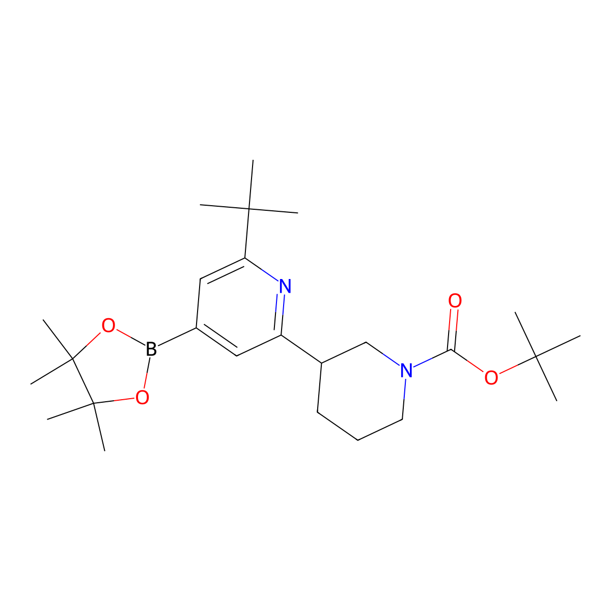 2-(tert-Butyl)-6-(N-Boc-piperidin-3-yl)pyridine-4-boronic acid pinacol ester molecular structure, CAS 2222995-90-4