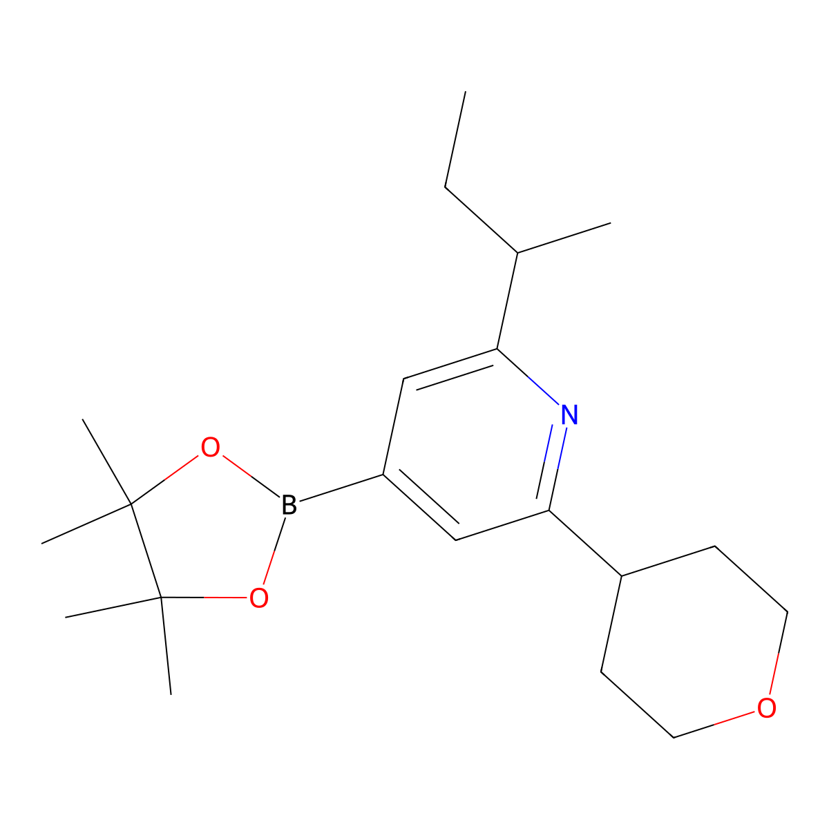 2-(sec-Butyl)-6-(oxan-4-yl)pyridine-4-boronic acid pinacol ester molecular structure, CAS 2222995-94-8