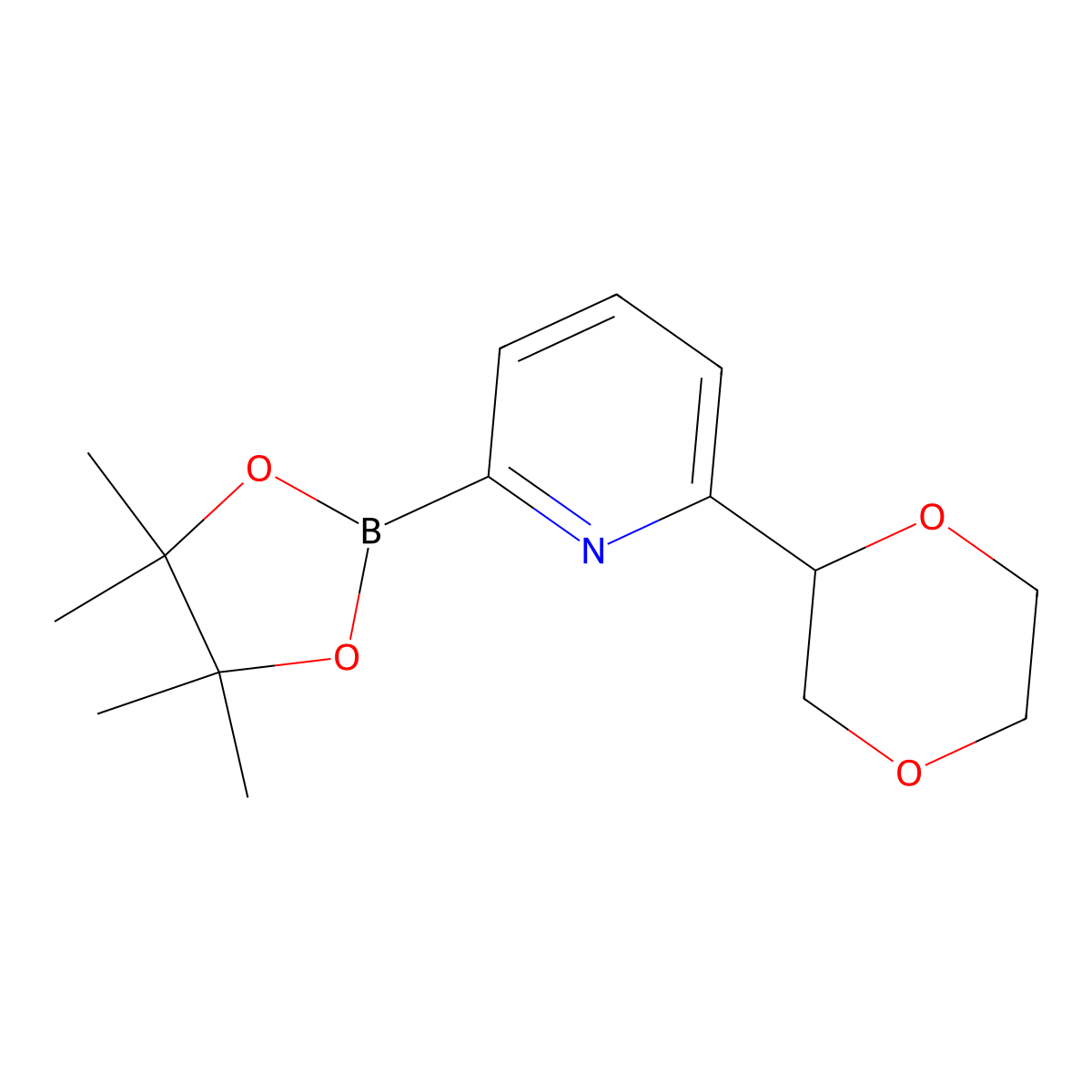 6-(1,4-Dioxan-2-yl)pyridine-2-boronic acid pinacol ester molecular structure, CAS 2222995-95-9