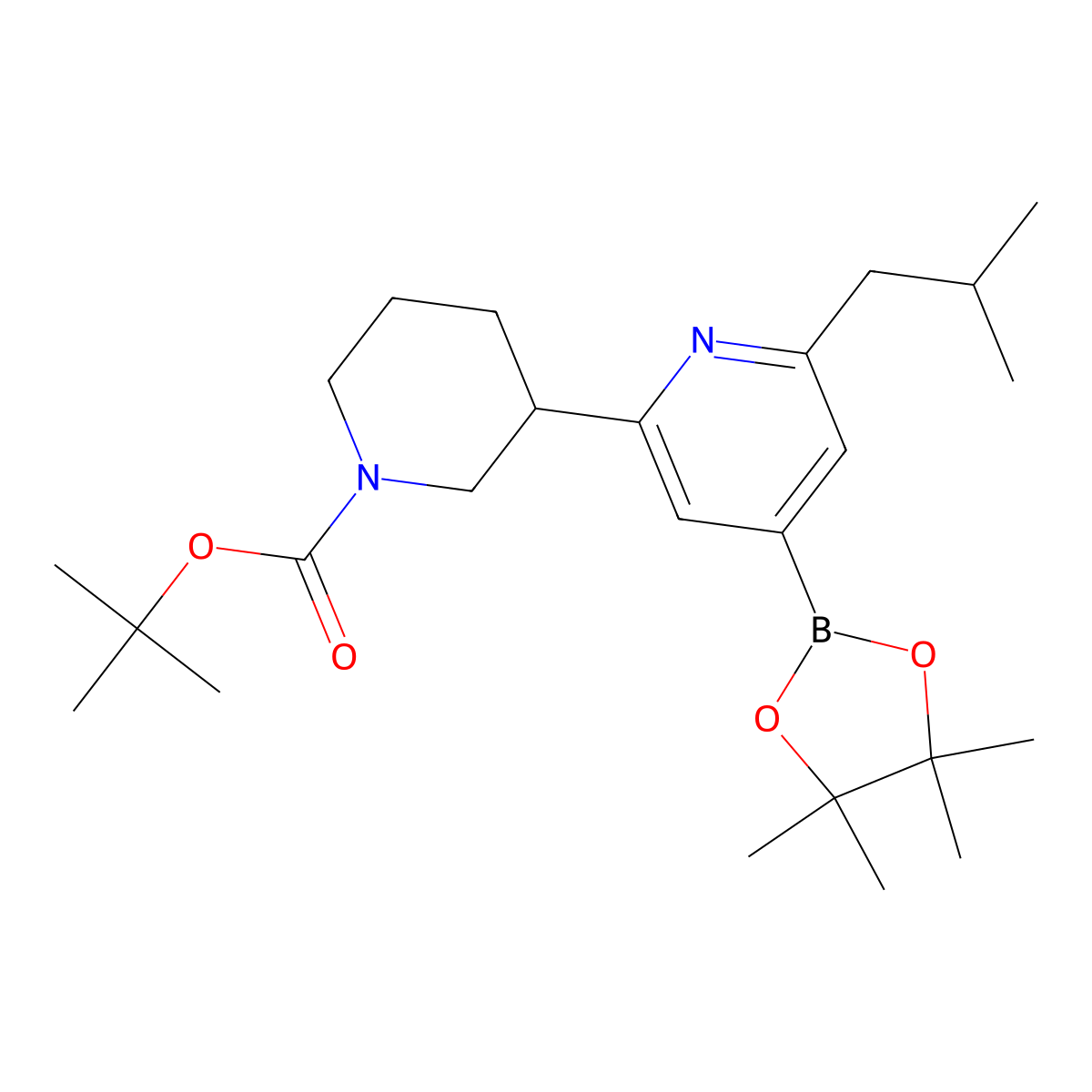 2-(iso-Butyl)-6-(N-Boc-piperidin-3-yl)pyridine-4-boronic acid pinacol ester molecular structure, CAS 2222995-97-1