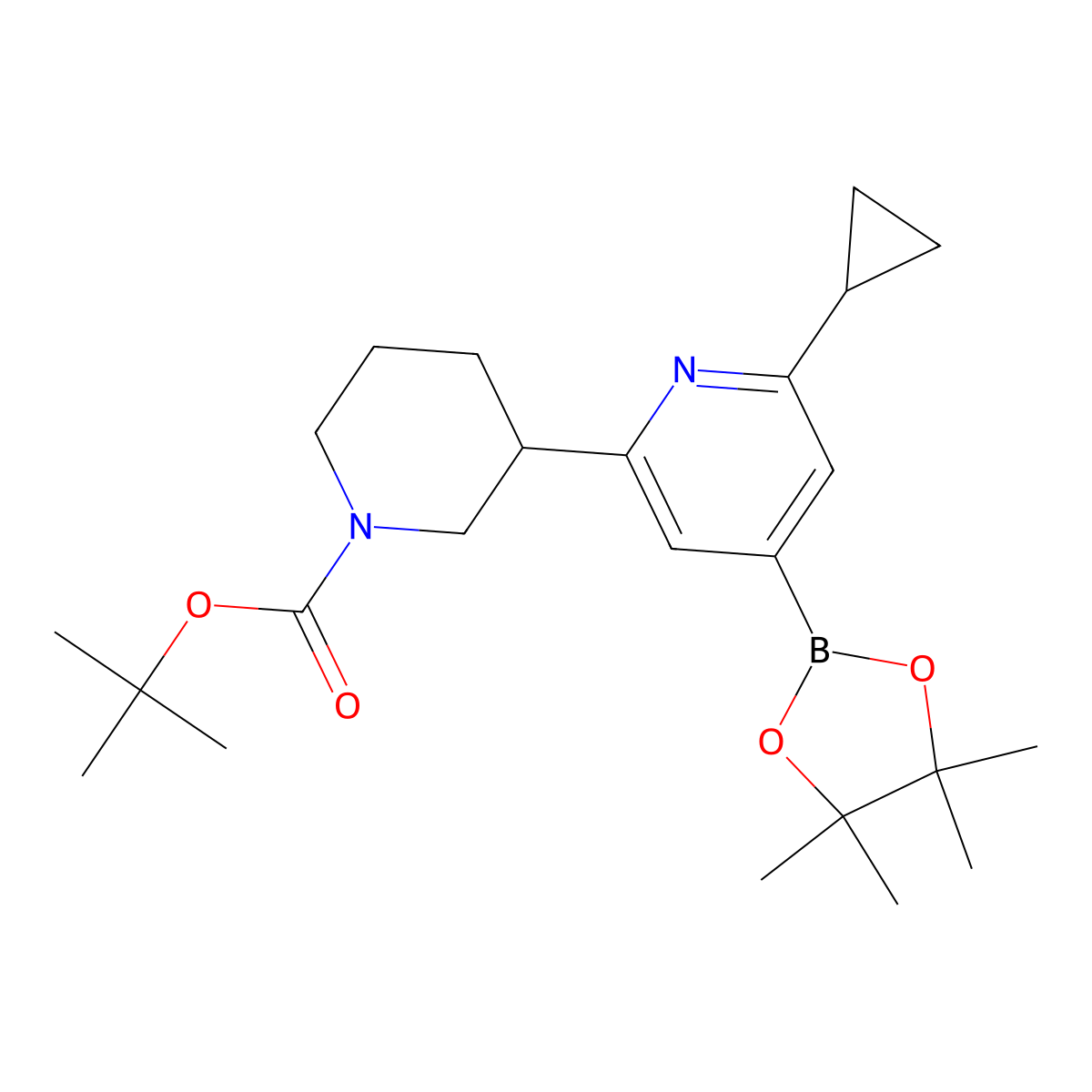 2-(Cyclopropyl)-6-(N-Boc-piperidin-3-yl)pyridine-4-boronic acid pinacol ester molecular structure, CAS 2222995-98-2
