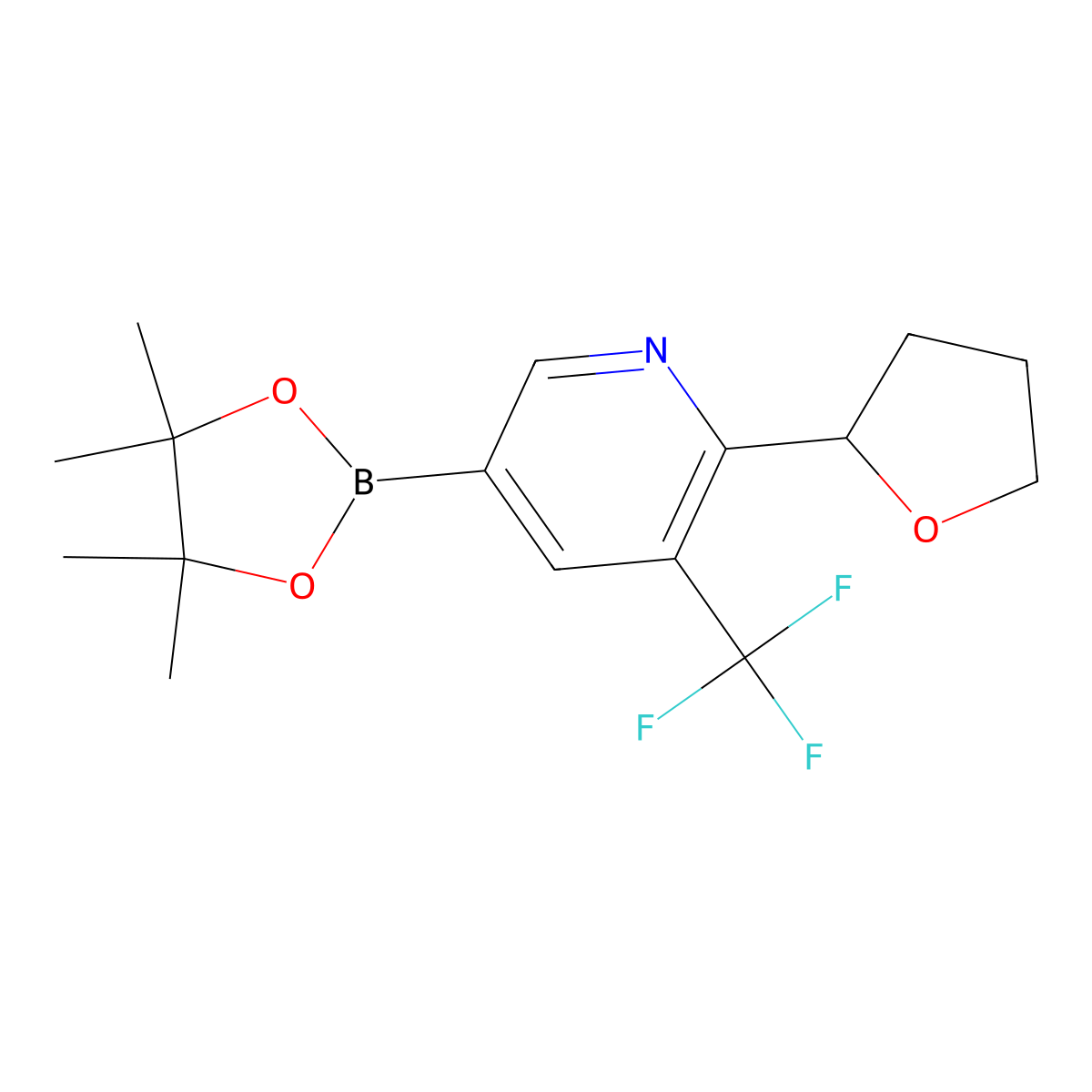 6-(Oxolan-2-yl))-5-trifluoromethylpyridine-3-boronic acid pinacol ester molecular structure, CAS 2222996-01-0