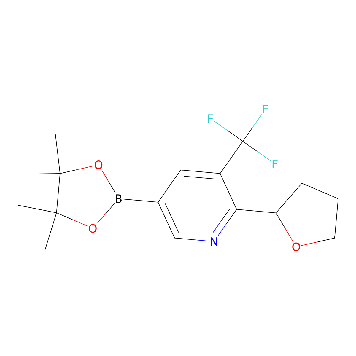 6-(Oxolan-2-yl))-5-trifluoromethylpyridine-3-boronic acid pinacol ester molecular structure, CAS 2222996-01-0