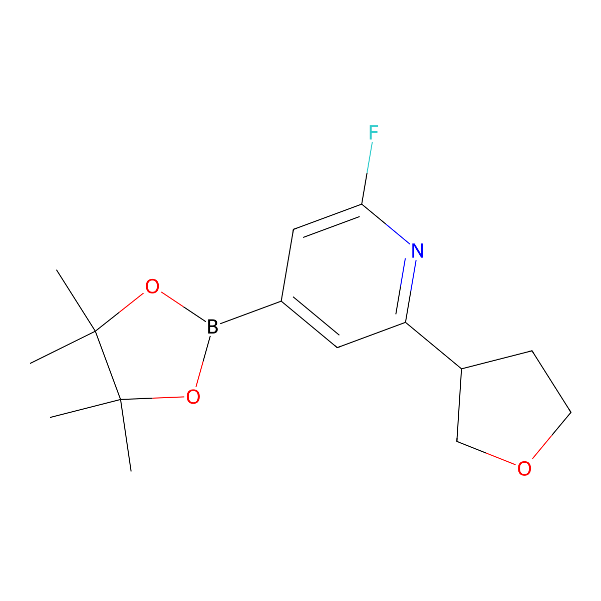 2-Fluoro-6-(oxolan-3-yl)pyridine-4-boronic acid pinacol ester molecular structure, CAS 2222996-02-1