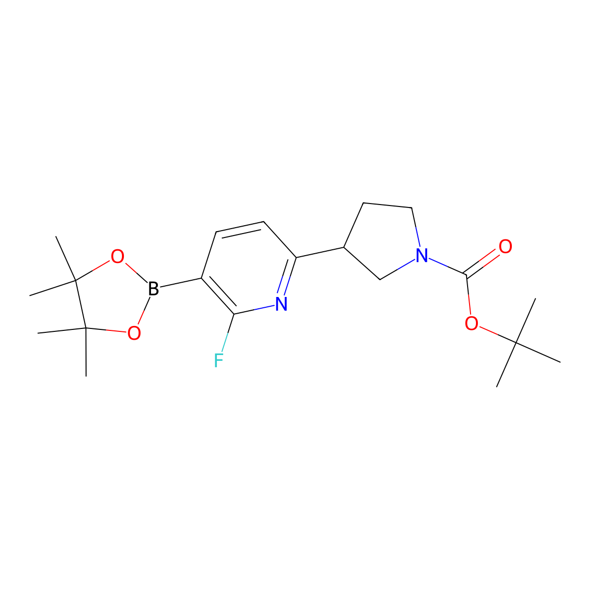 2-Fluoro-6-(N-Boc-pyrrolidin-3-yl)pyridine-3-boronic acid pinacol ester molecular structure, CAS 2222996-03-2