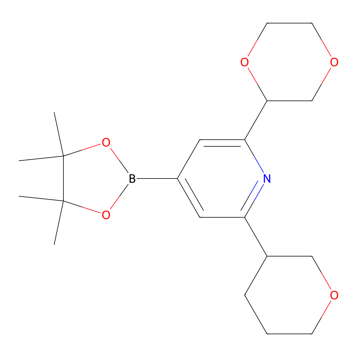 2-(Oxan-3-yl)-6-(1,4-dioxan-2-yl)pyridine-4-boronic acid pinacol ester molecular structure, CAS 2222996-05-4