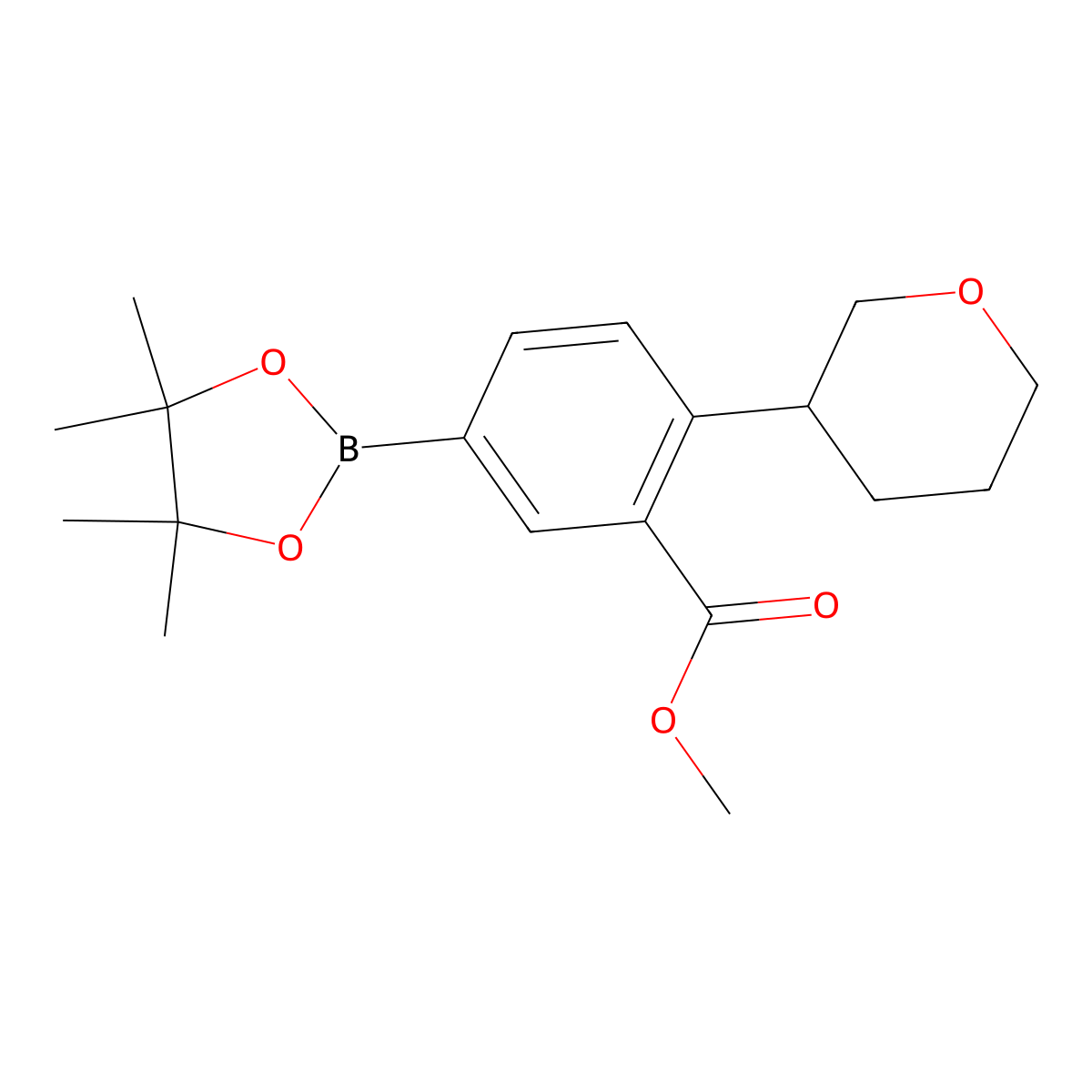 3-(Methoxycarbonyl)-4-(oxan-3-yl)phenylboronic acid pinacol ester molecular structure, CAS 2222996-14-5