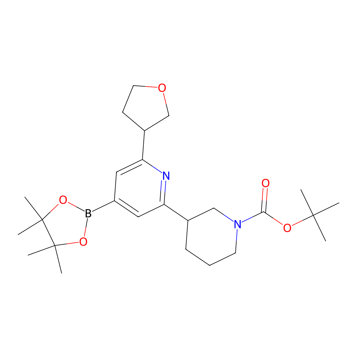 2-(N-Boc-Piperidin-3-yl)-6-(oxolan-3-yl)pyridine-4-boronic acid pinacol ester molecular structure, CAS 2222996-15-6