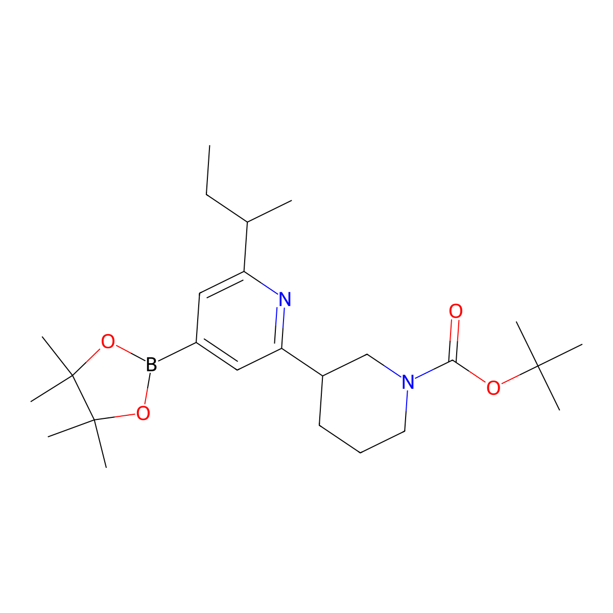 2-(sec-Butyl)-6-(N-Boc-piperidin-3-yl)pyridine-4-boronic acid pinacol ester molecular structure, CAS 2222996-20-3