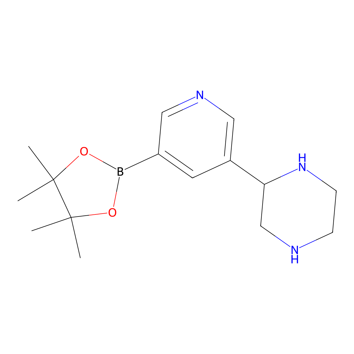 5-(Piperazin-2-yl)pyridine-3-boronic acid pinacol ester molecular structure, CAS 2222996-21-4