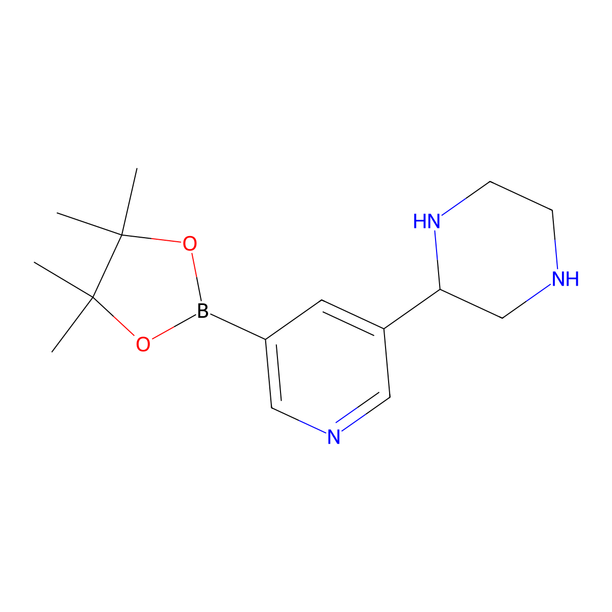5-(Piperazin-2-yl)pyridine-3-boronic acid pinacol ester molecular structure, CAS 2222996-21-4