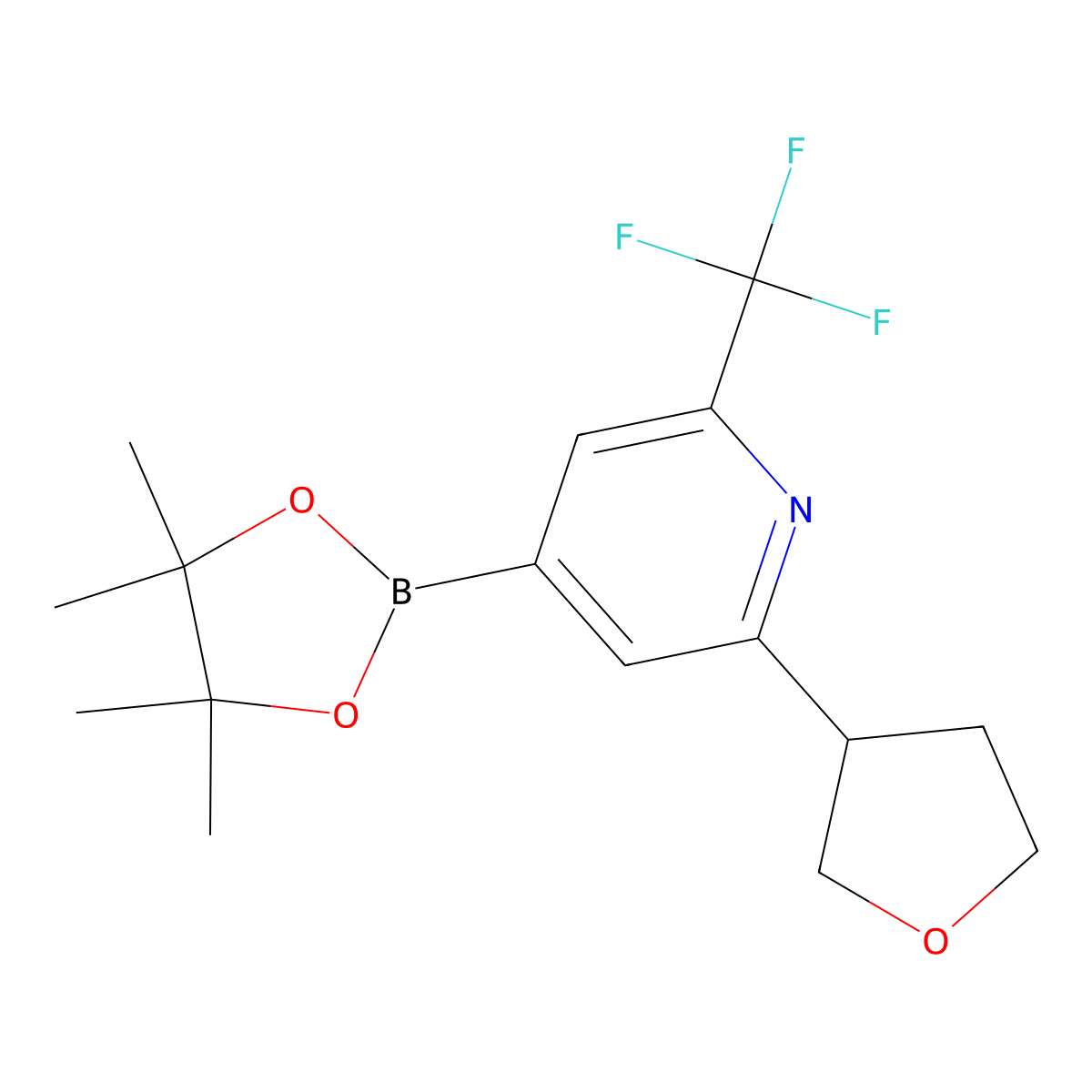 2-Trifluoromethyl-6-(3-tetrahydrofuranyl)pyridine-4-boronic acid pinacol ester molecular structure, CAS 2222996-25-8