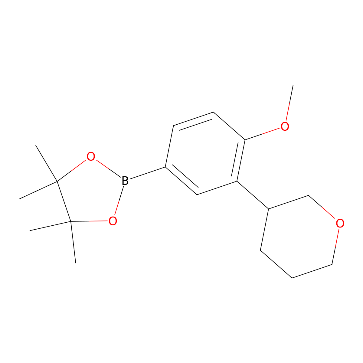 4-Methoxy-3-(oxan-3-yl)phenylboronic acid pinacol ester molecular structure, CAS 2222996-28-1