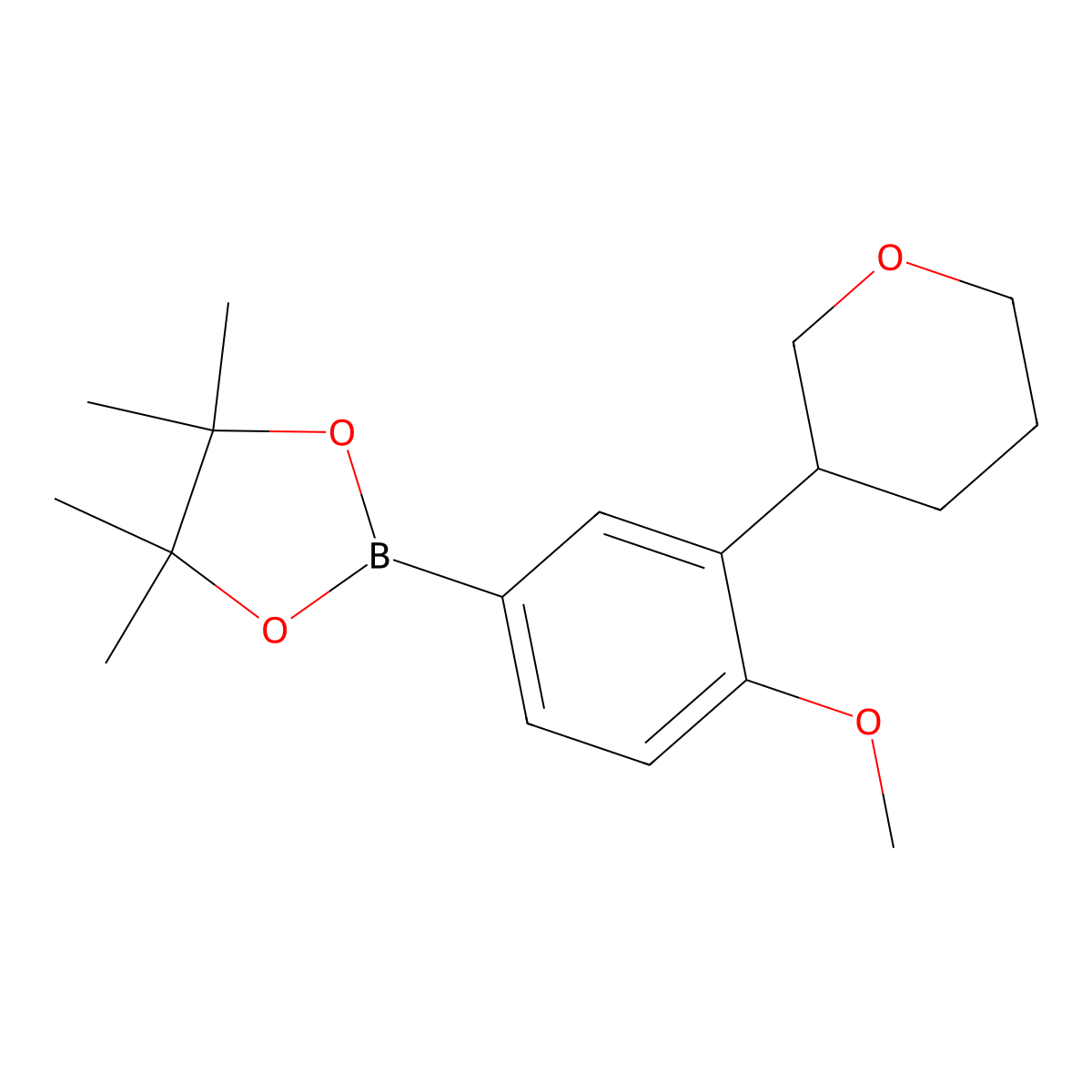 4-Methoxy-3-(oxan-3-yl)phenylboronic acid pinacol ester molecular structure, CAS 2222996-28-1