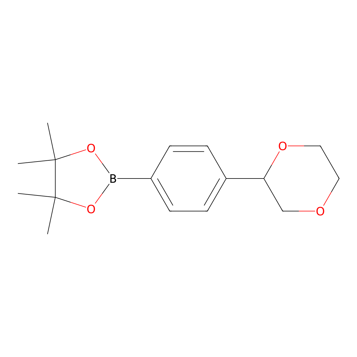 2-(4-(1,4-Dioxan-2-yl)phenyl)-4,4,5,5-tetramethyl-1,3,2-dioxaborolane molecular structure, CAS 2222996-31-6