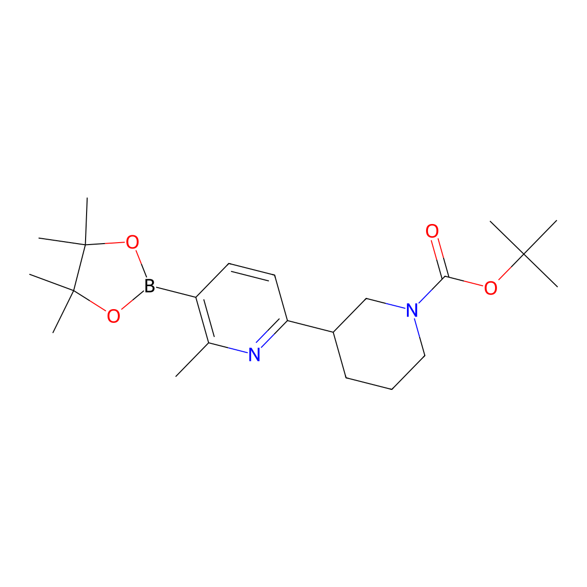 2-Methyl-6-(N-Boc-piperidin-3-yl)pyridine-3-boronic acid pinacol ester molecular structure, CAS 2222996-34-9