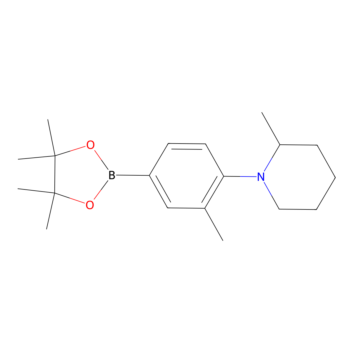 3-Methyl-4-(2-methylpiperidin-1-yl)phenylboronic acid pinacol ester molecular structure, CAS 2222996-36-1