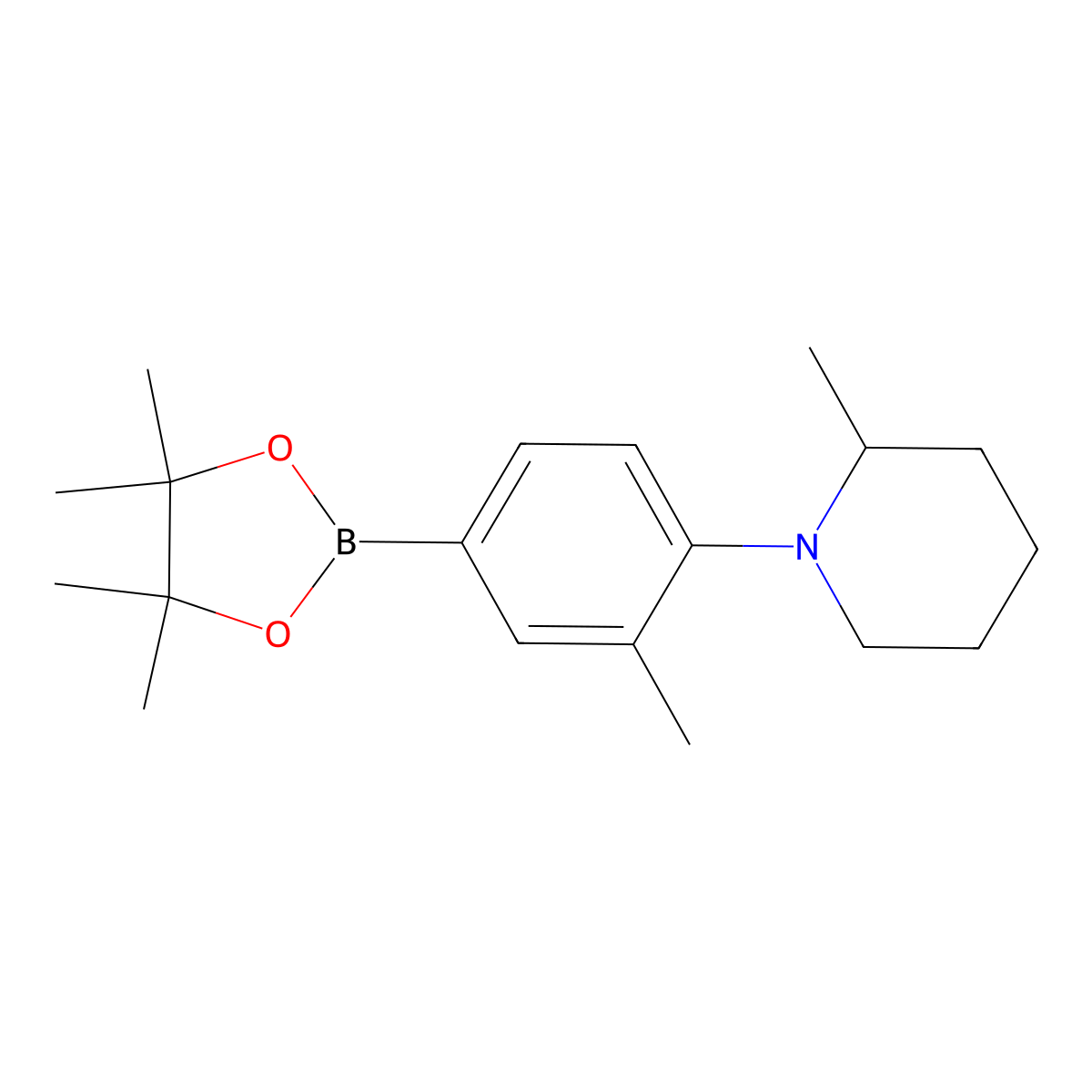 3-Methyl-4-(2-methylpiperidin-1-yl)phenylboronic acid pinacol ester molecular structure, CAS 2222996-36-1