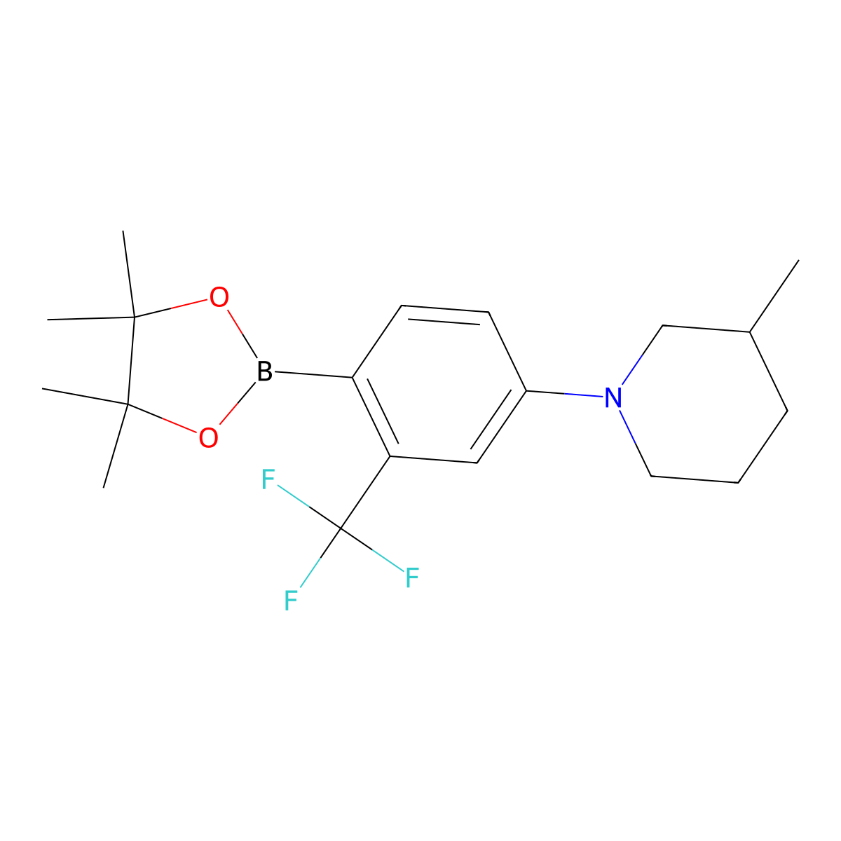 2-Trifluoromethyl-4-(3-methylpiperidin-1-yl)phenylboronic acid pinacol ester molecular structure, CAS 2222996-39-4