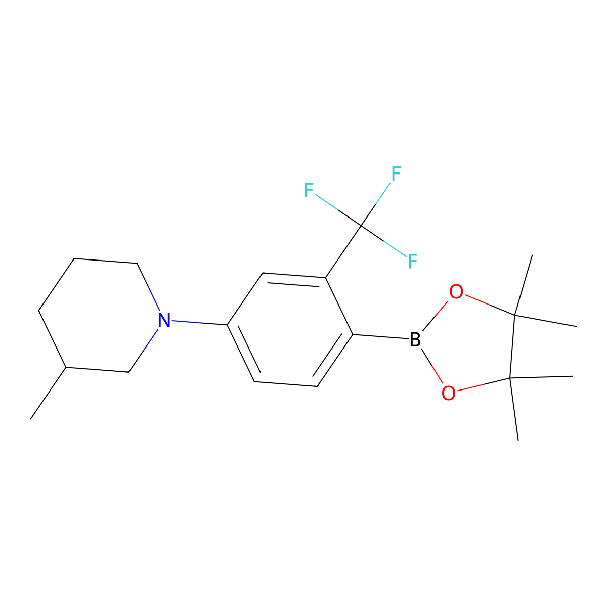 2-Trifluoromethyl-4-(3-methylpiperidin-1-yl)phenylboronic acid pinacol ester molecular structure, CAS 2222996-39-4