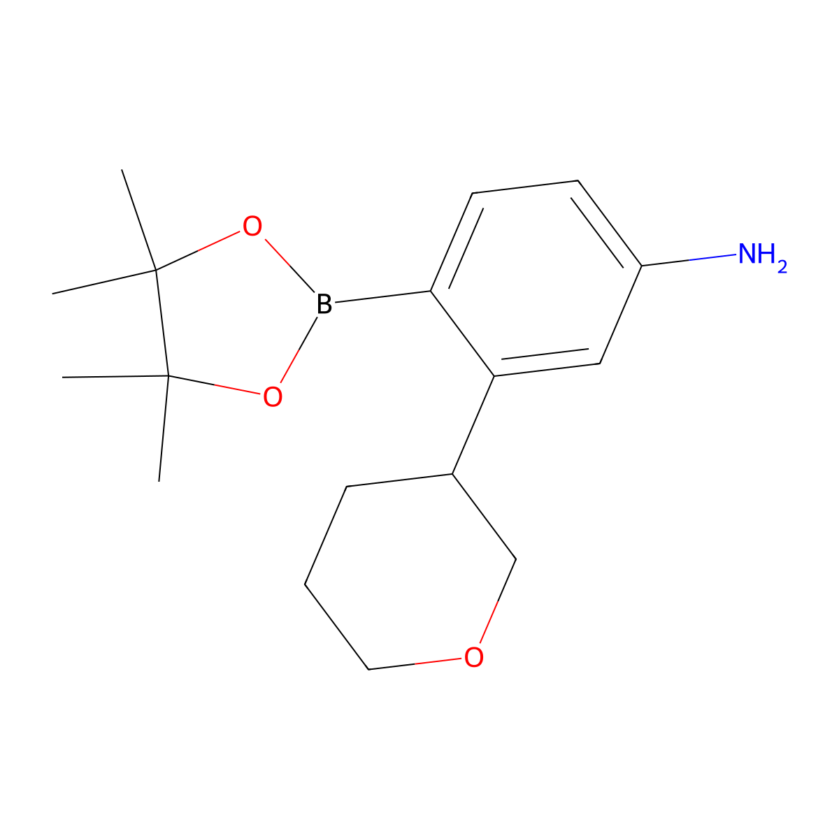 4-Amino-2-(oxan-3-yl)phenylboronic acid pinacol ester molecular structure, CAS 2222996-40-7