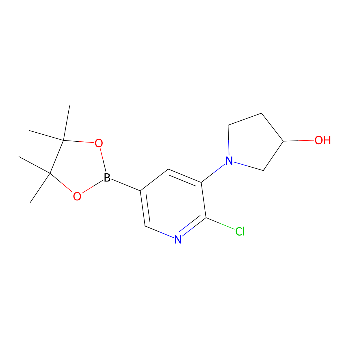6-Chloro-5-(3-hydroxypyrrolidin-1-yl)pyridine-3-boronic acid pinacol ester molecular structure, CAS 2222996-42-9