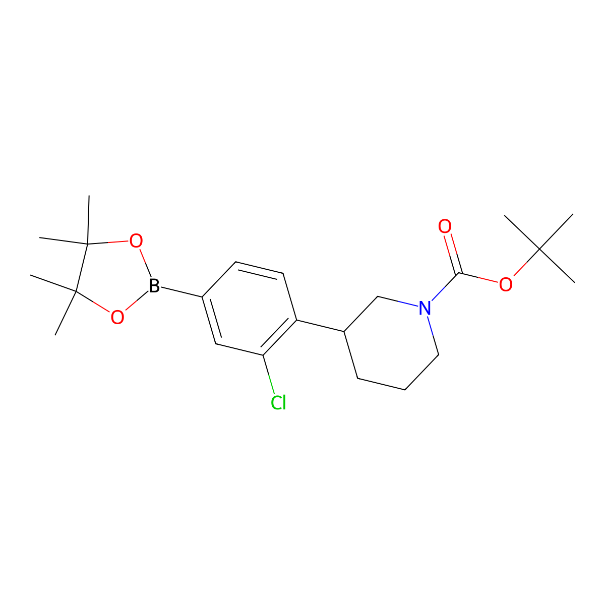 3-Chloro-4-(N-Boc-piperidin-3-yl)phenylboronic acid pinacol ester molecular structure, CAS 2222996-45-2