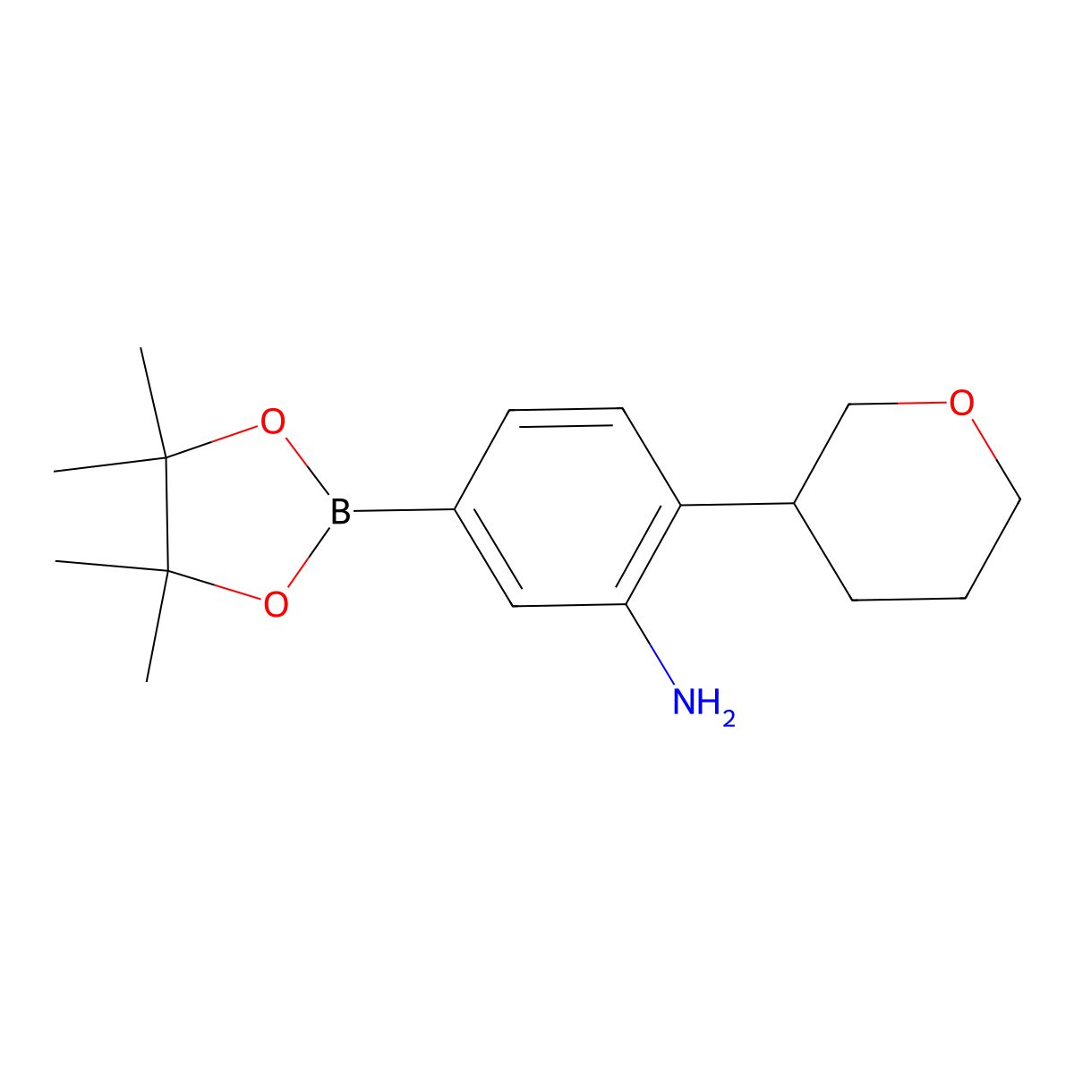 3-Amino-4-(oxan-3-yl)phenylboronic acid pinacol ester molecular structure, CAS 2222996-48-5