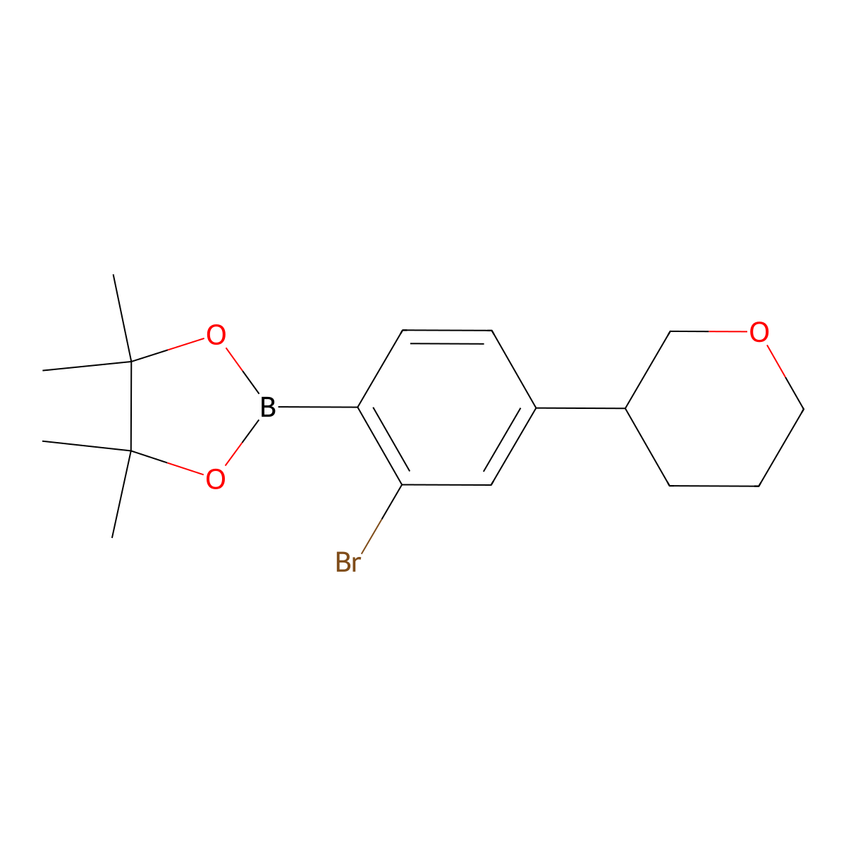 2-Bromo-4-(oxan-3-yl)phenylboronic acid pinacol ester molecular structure, CAS 2222996-52-1
