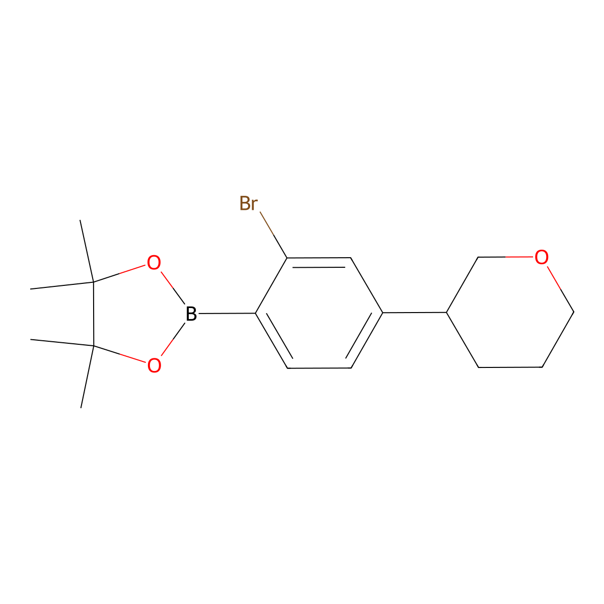 2-Bromo-4-(oxan-3-yl)phenylboronic acid pinacol ester molecular structure, CAS 2222996-52-1