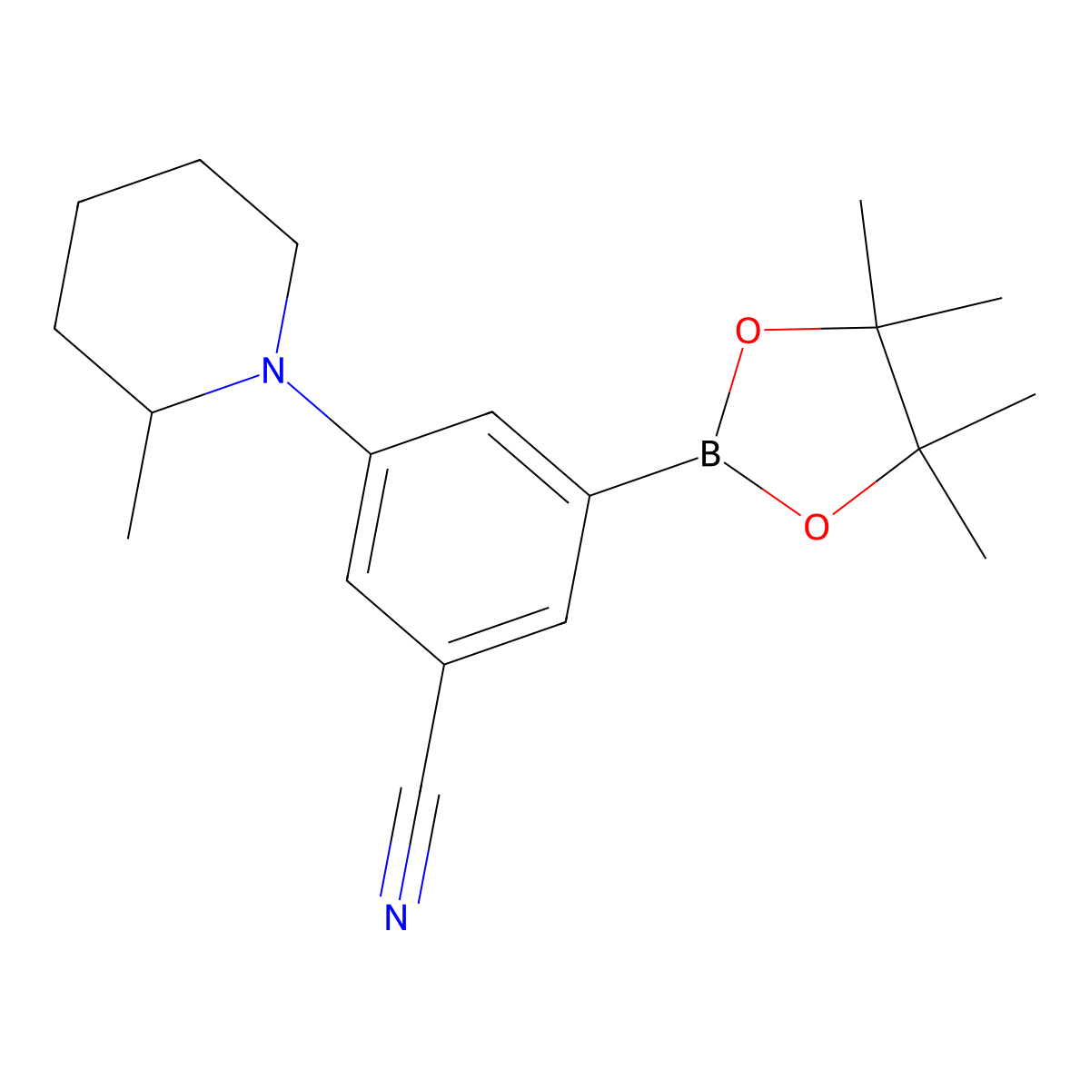 3-Cyano-5-(2-methylpiperidin-1-yl)phenylboronic acid pinacol ester molecular structure, CAS 2222996-53-2