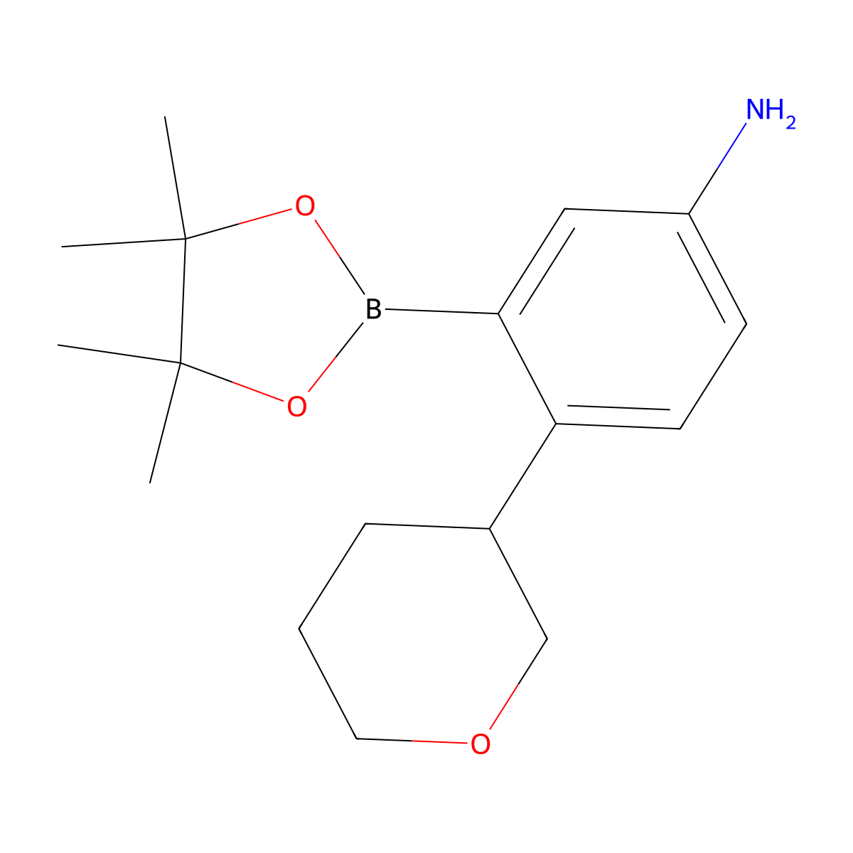 5-Amino-2-(oxan-3-yl)phenylboronic acid pinacol ester molecular structure, CAS 2222996-55-4