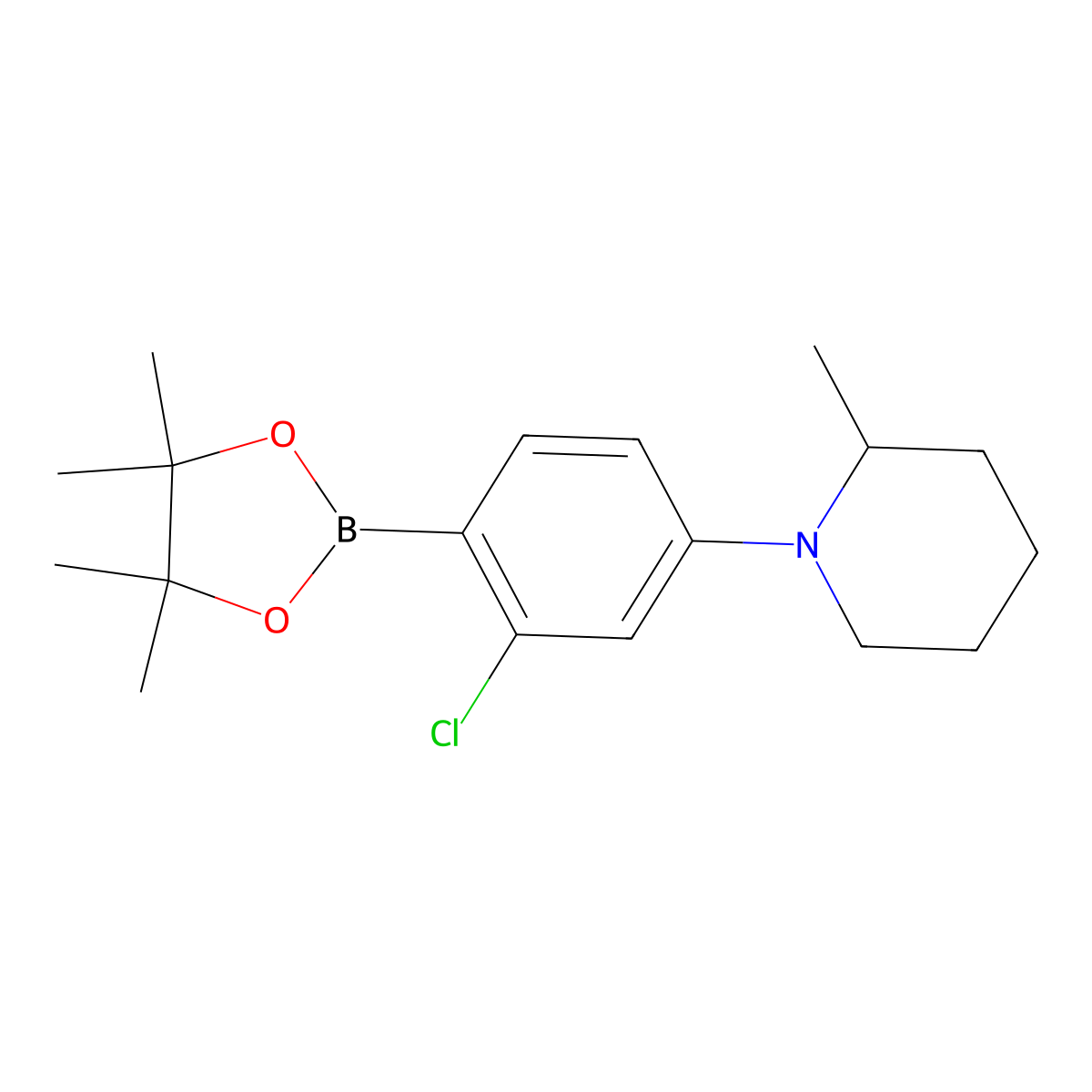 2-Chloro-4-(2-methylpiperidin-1-yl)phenylboronic acid pinacol ester molecular structure, CAS 2222996-56-5
