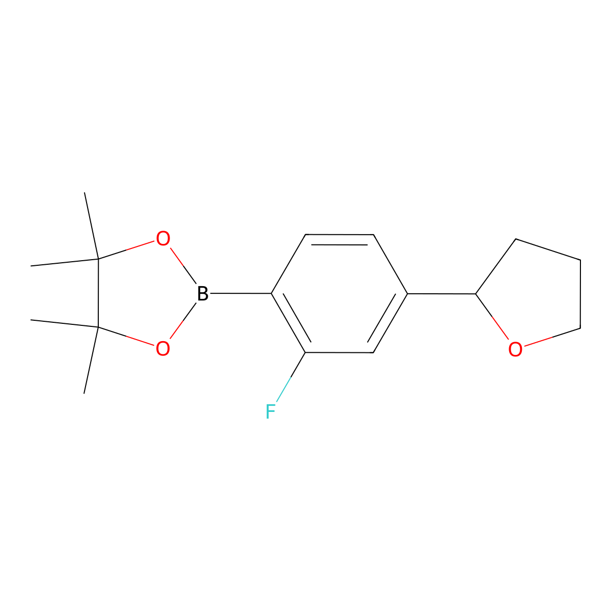 4-(2-Tetrahydrofuranyl)-2-fluorophenylboronic acid pinacol ester molecular structure, CAS 2222996-58-7