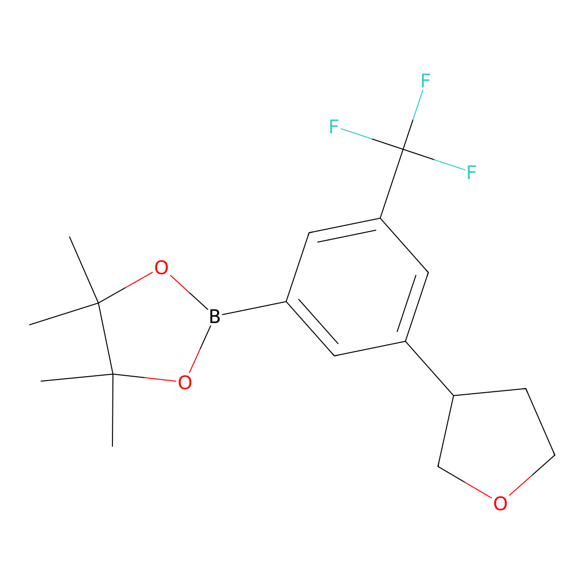 3-(3-Tetrahydrofuranyl)-5-trifluoromethylphenylboronic acid pinacol ester molecular structure, CAS 2222996-59-8