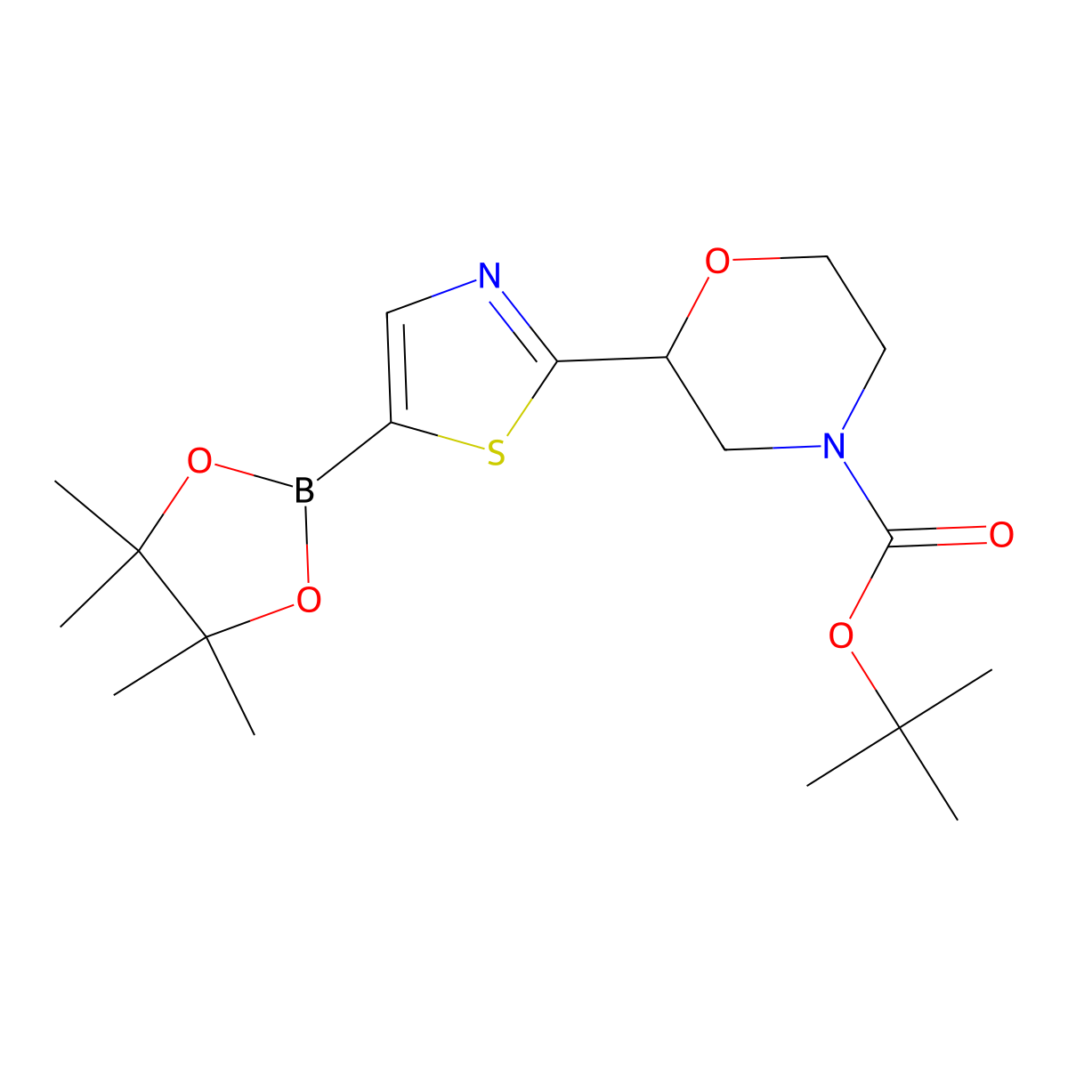 2-(N-Boc-Morpholin-2-yl)thiazole-5-boronic acid pinacol ester molecular structure, CAS 2222996-63-4