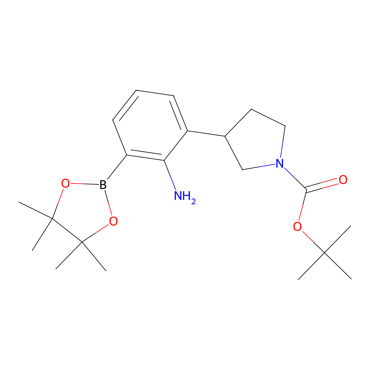 2-Amino-3-(N-Boc-pyrrolidin-3-yl)phenylboronic acid pinacol ester molecular structure, CAS 2222996-70-3