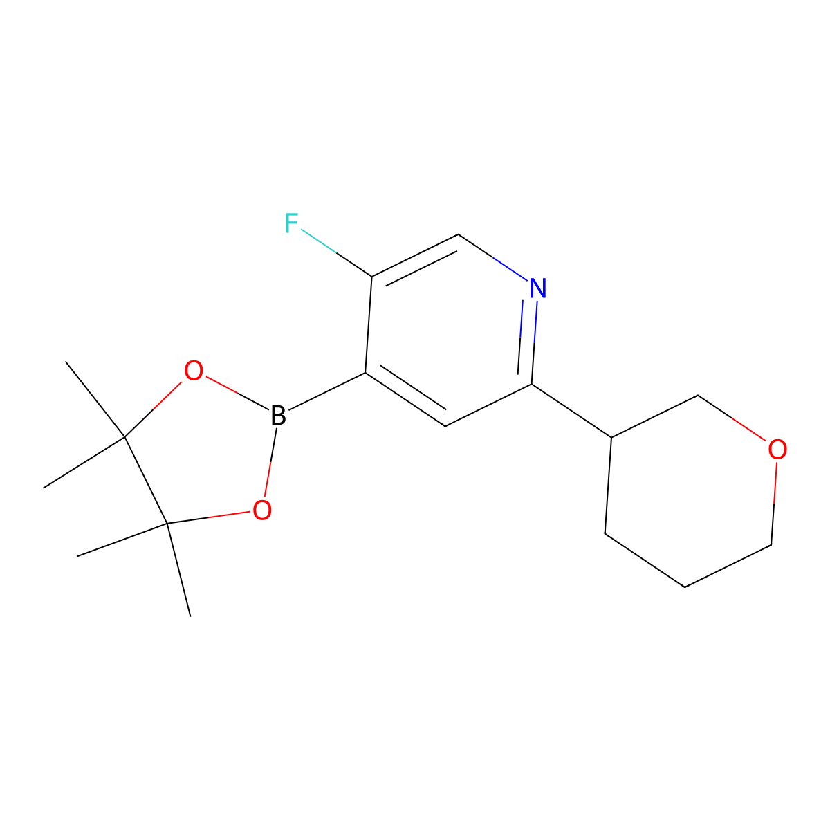 3-Fluoro-6-(oxan-3-yl)pyridine-4-boronic acid pinacol ester molecular structure, CAS 2222996-71-4