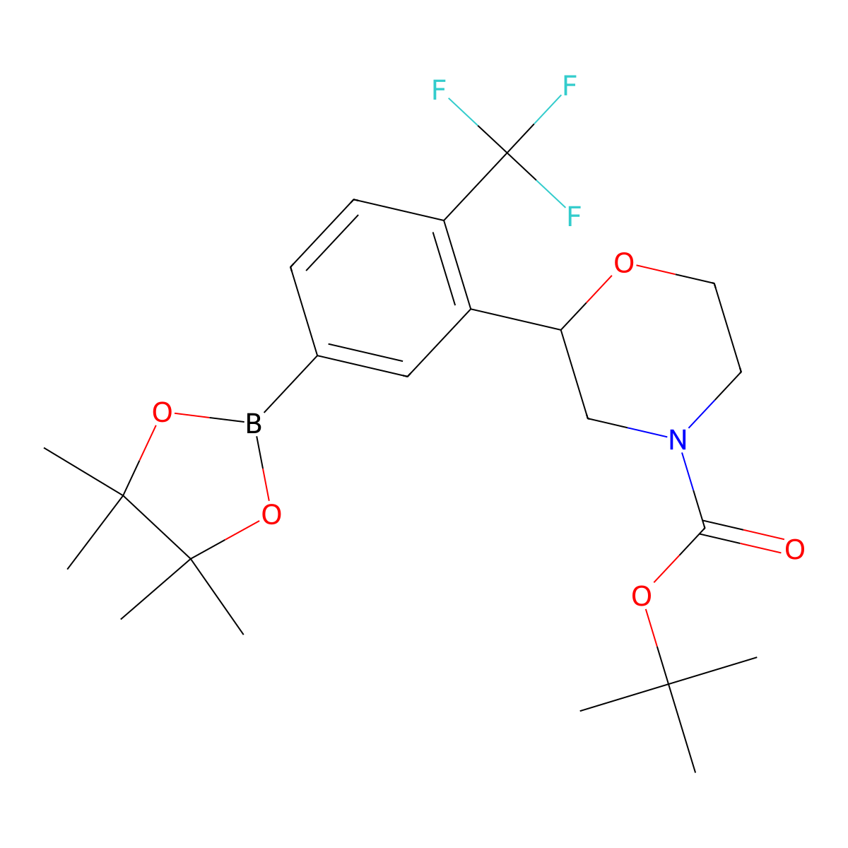 Tert-butyl 2-(5-(4,4,5,5-tetramethyl-1,3,2-dioxaborolan-2-yl)-2-(trifluoromethyl)phenyl)morpholine-4-carboxylate molecular structure, CAS 2222996-73-6