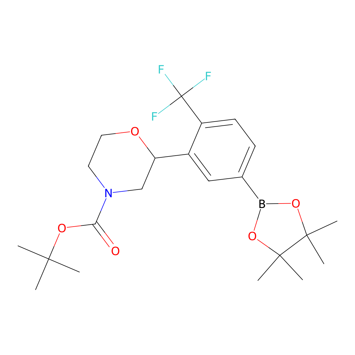 Tert-butyl 2-(5-(4,4,5,5-tetramethyl-1,3,2-dioxaborolan-2-yl)-2-(trifluoromethyl)phenyl)morpholine-4-carboxylate molecular structure, CAS 2222996-73-6