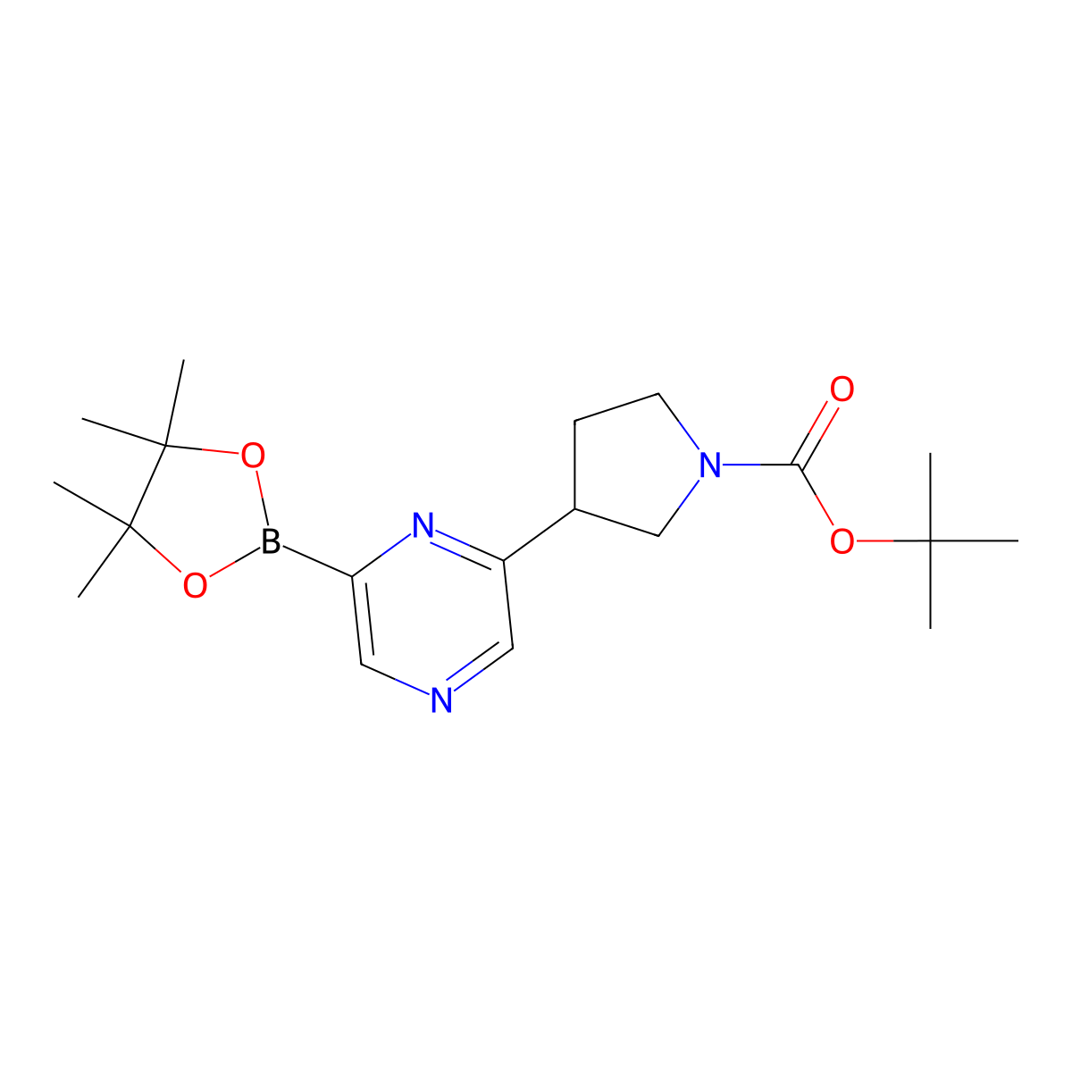 6-(N-Boc-pyrrolidin-3-yl)pyrazine-2-boronic acid pinacol ester molecular structure, CAS 2222996-74-7