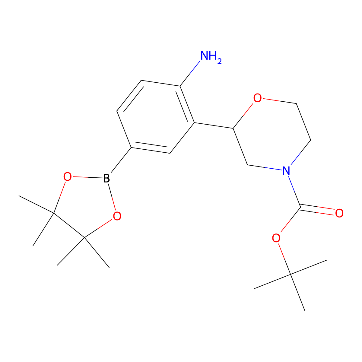 Tert-butyl 2-(2-amino-5-(4,4,5,5-tetramethyl-1,3,2-dioxaborolan-2-yl)phenyl)morpholine-4-carboxylate molecular structure, CAS 2222996-81-6