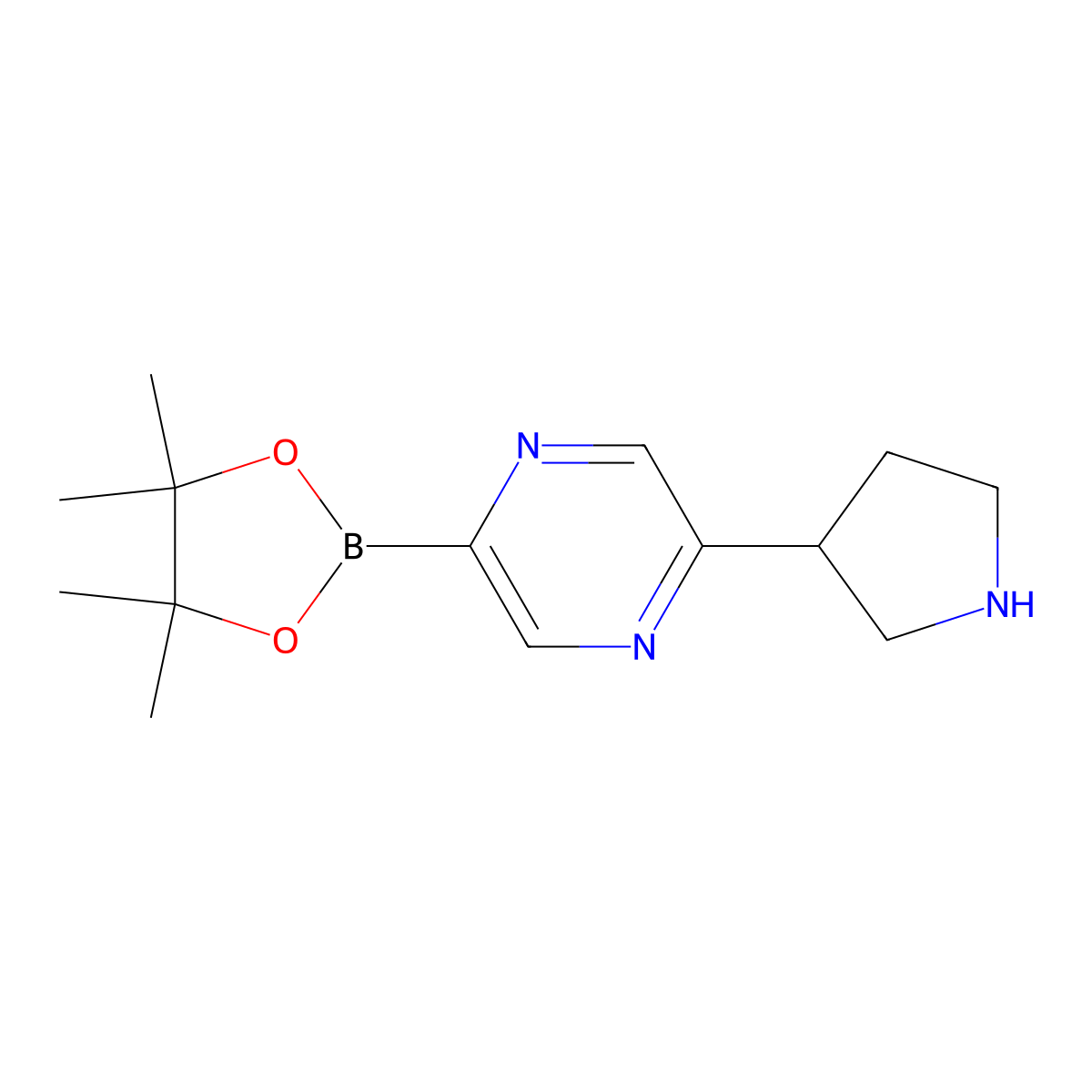 5-(Pyrrolidin-3-yl)pyrazine-2-boronic acid pinacol ester molecular structure, CAS 2222996-83-8
