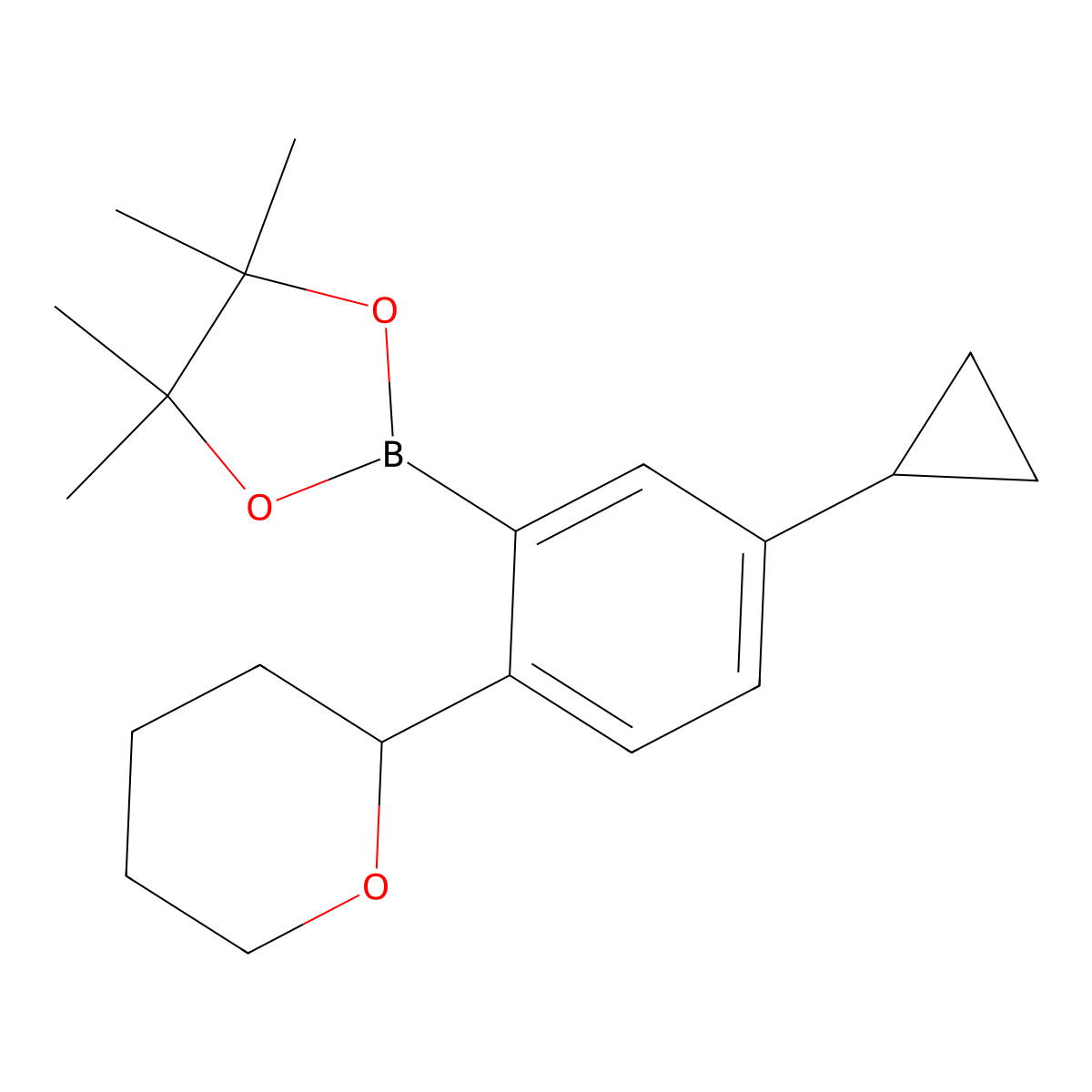2-(Oxan-2-yl)-5-cyclopropylphenylboronic acid pinacol ester molecular structure, CAS 2222996-84-9