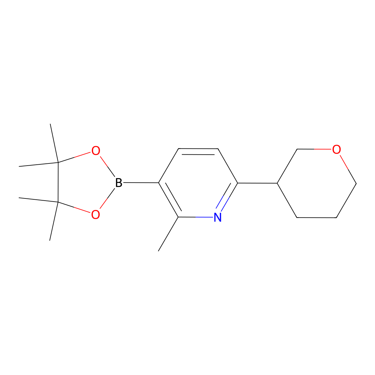 2-Methyl-6-(oxan-3-yl)pyridine-3-boronic acid pinacol ester molecular structure, CAS 2222996-85-0
