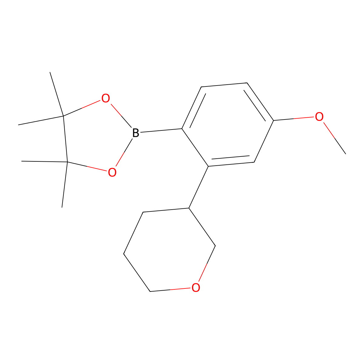 4-Methoxy-2-(oxan-3-yl)phenylboronic acid pinacol ester molecular structure, CAS 2222996-87-2