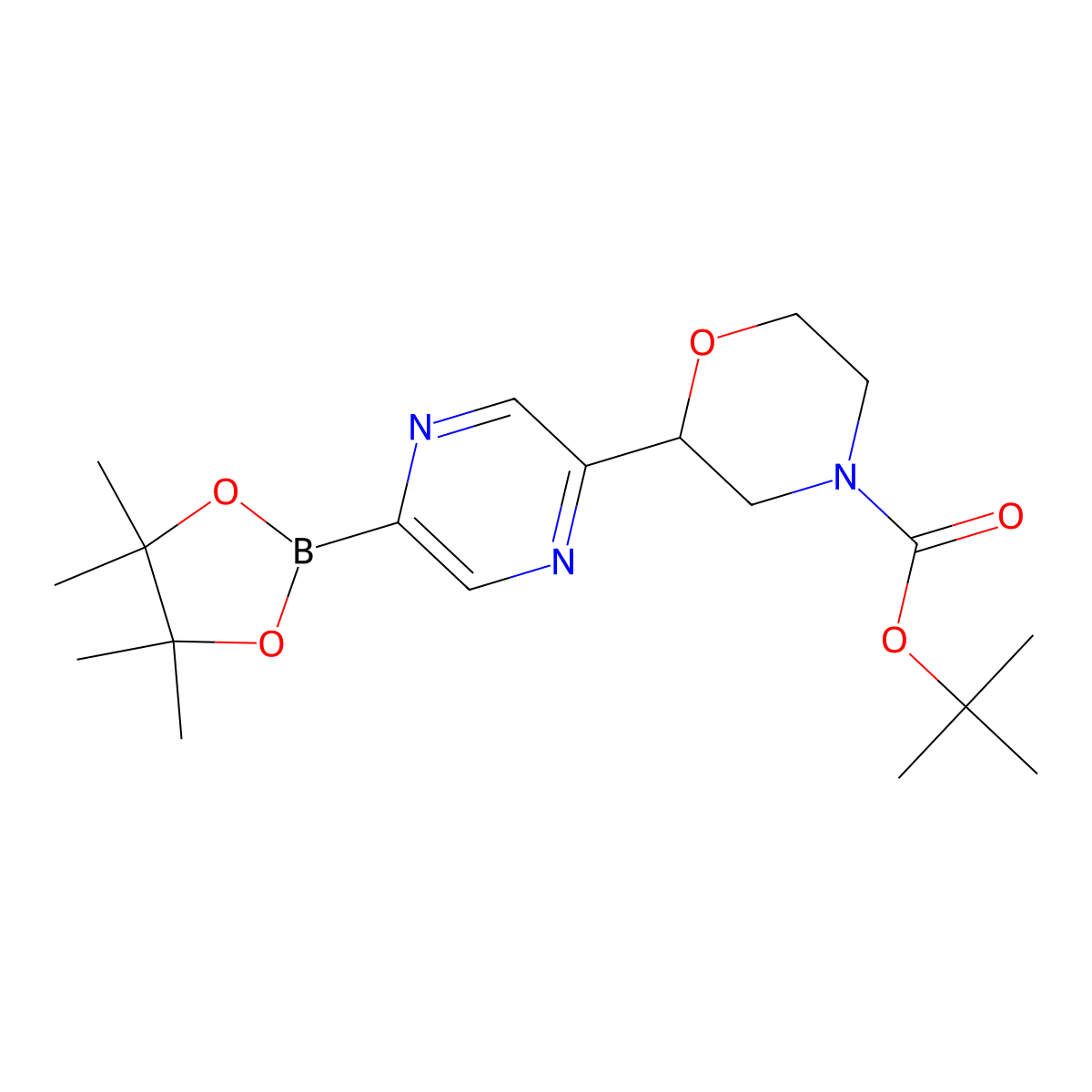 Tert-butyl 2-(5-(4,4,5,5-tetramethyl-1,3,2-dioxaborolan-2-yl)pyrazin-2-yl)morpholine-4-carboxylate molecular structure, CAS 2222996-95-2