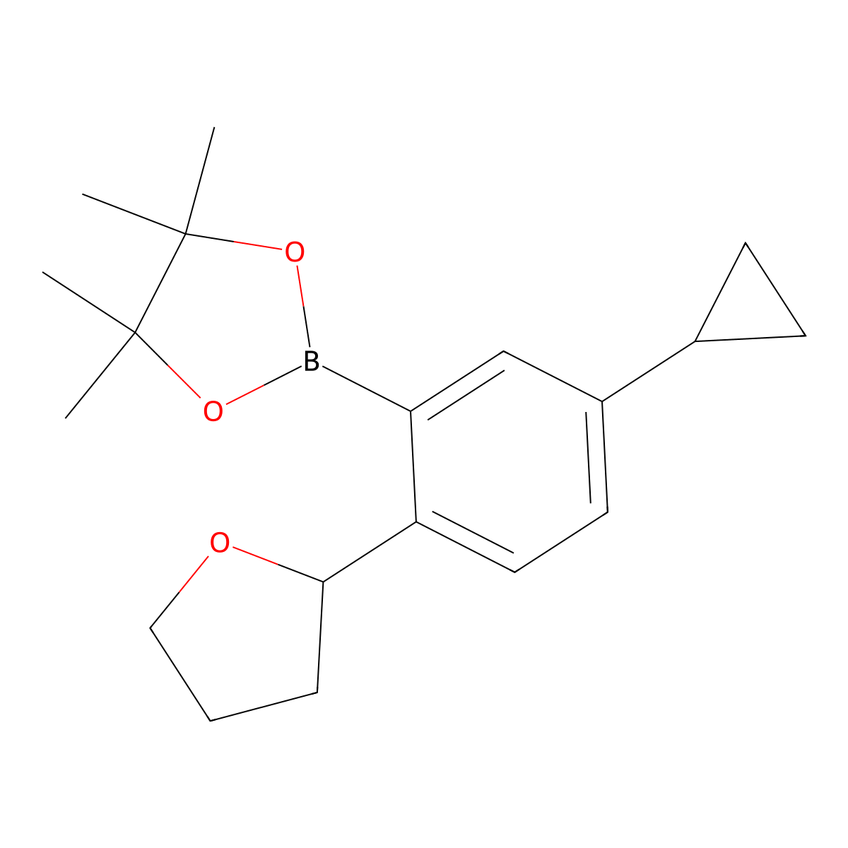 2-(5-Cyclopropyl-2-(tetrahydrofuran-2-yl)phenyl)-4,4,5,5-tetramethyl-1,3,2-dioxaborolane molecular structure, CAS 2222996-98-5